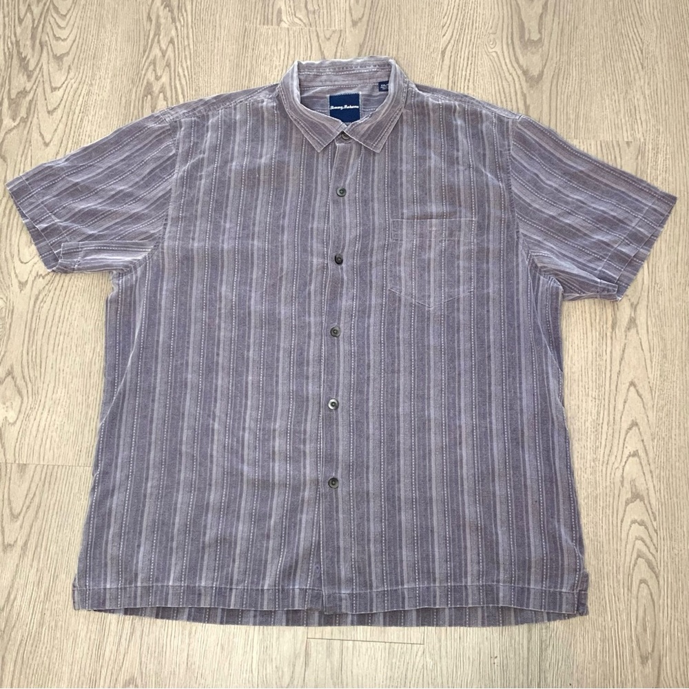 Tommy Bahama Purple Geometric Striped Silk Button Up Shirt Size 2XL